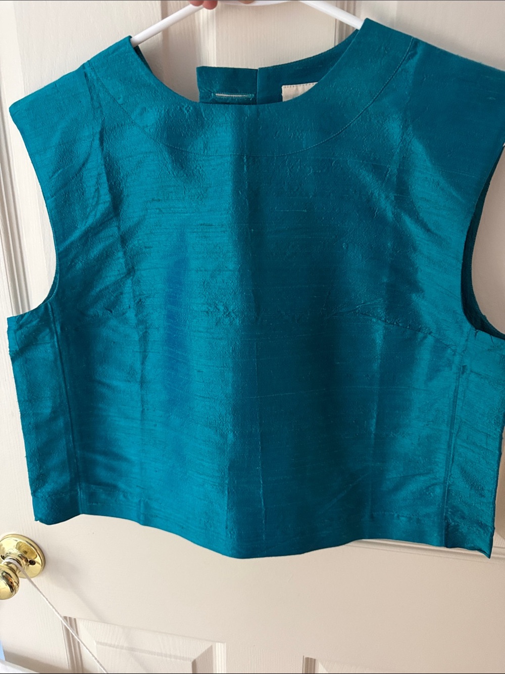 Sleeveless Teal Satin Crop Blouse - Women